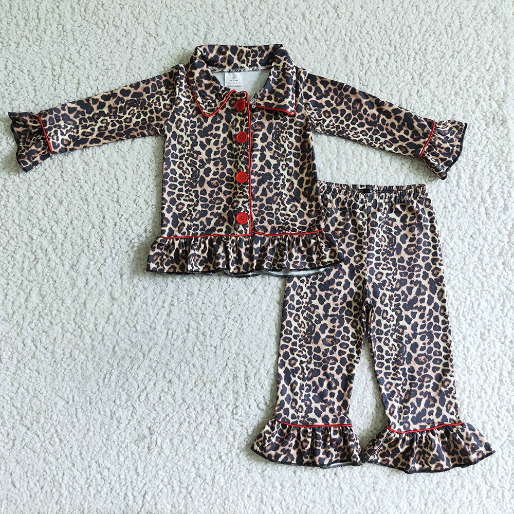 Baby Girls Fall Leopard Long Sleeve Pajamas Clothes Sets