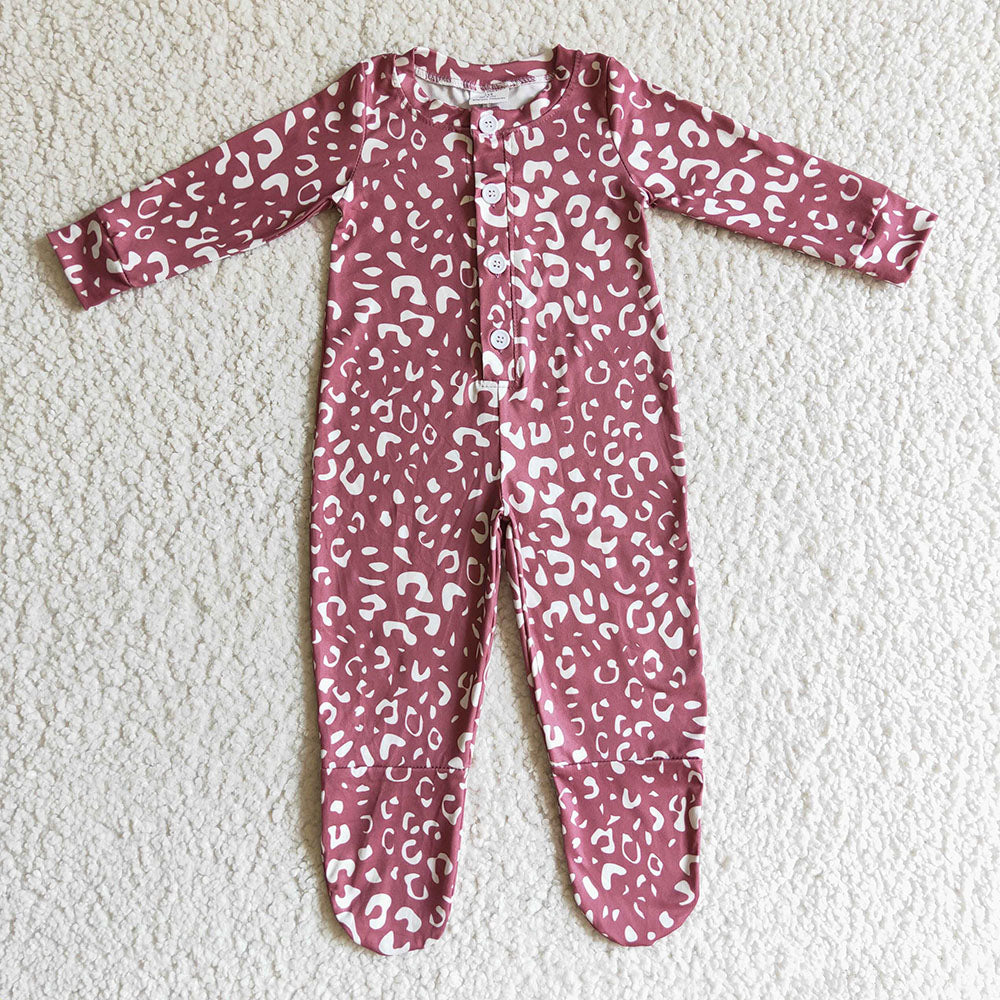 Baby kids long sleeve fall pink leopard rompers
