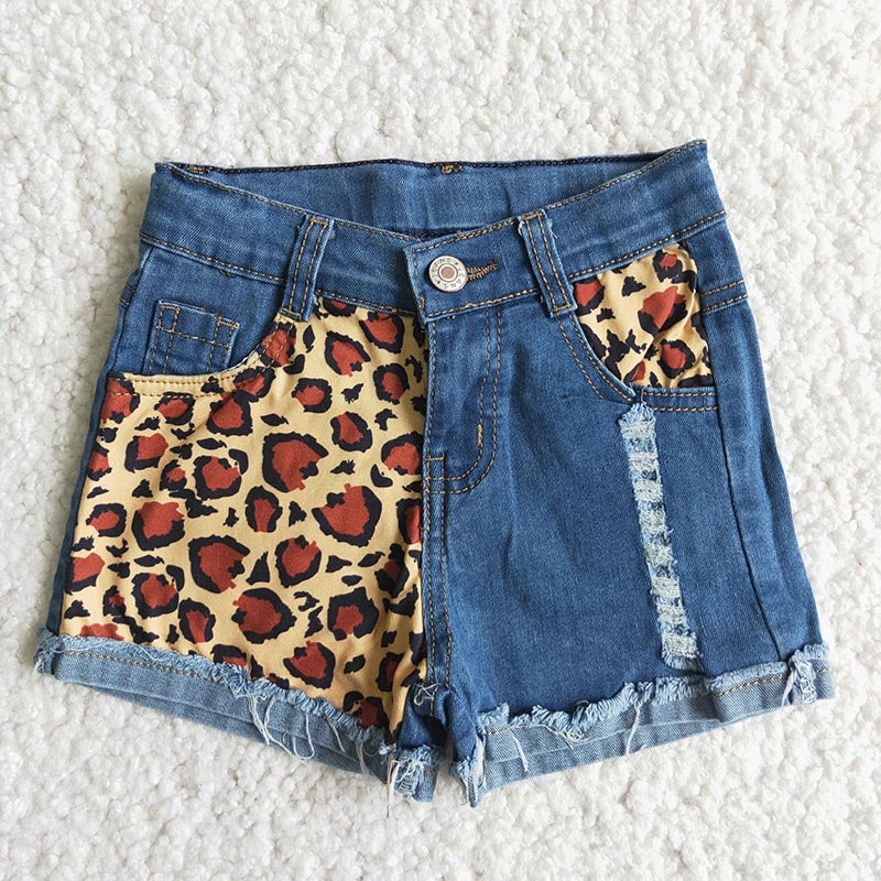 Baby Girls half leopard blue denim shorts