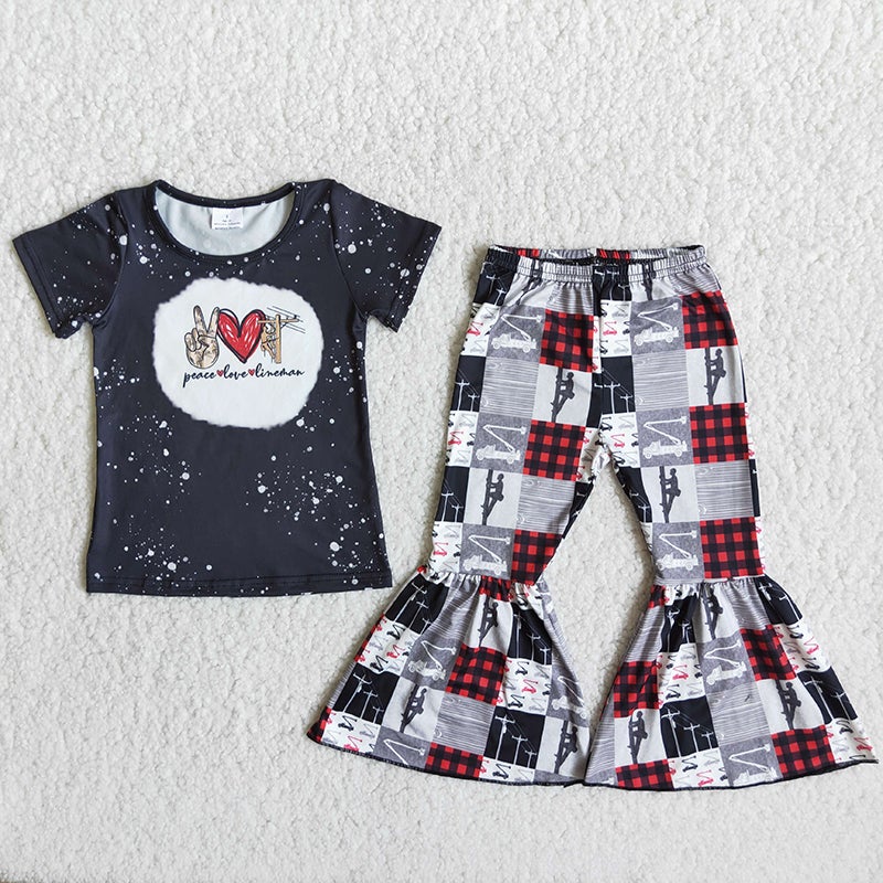 Baby girls peace love patchwork bell set