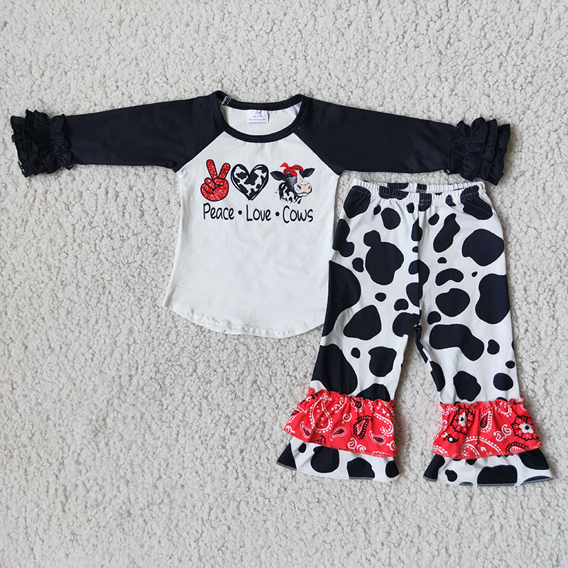 Peace love cows ruffle pants sets