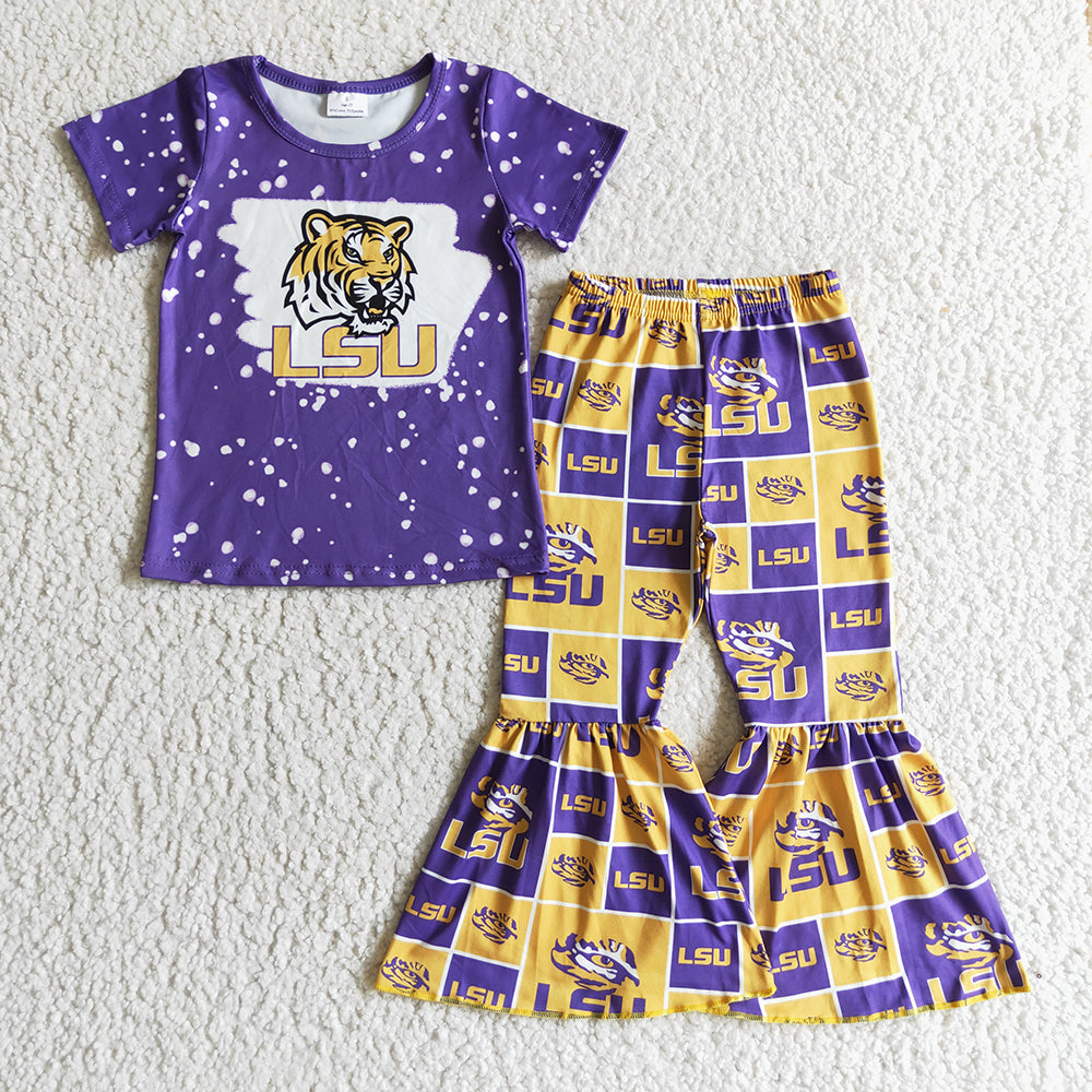 Baby girls purple football bell pants clothes sets