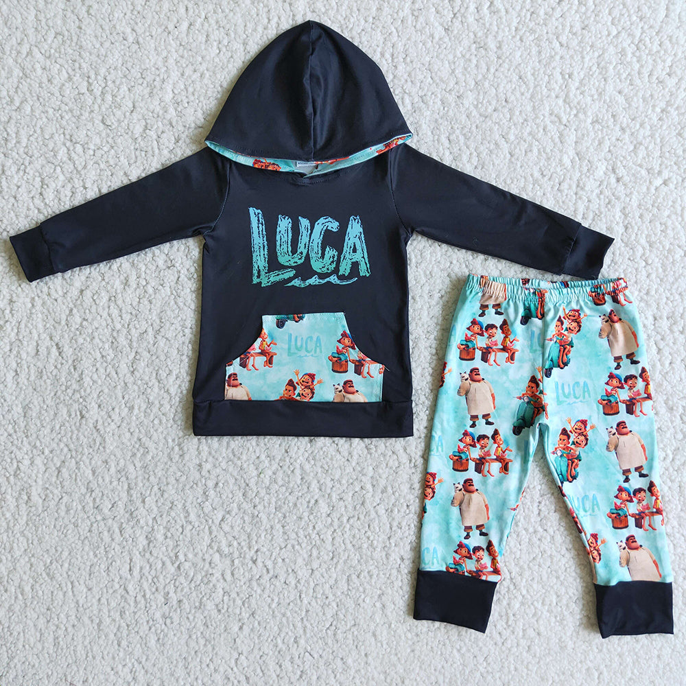 Black Cartoon hoodie Boys jogger sets