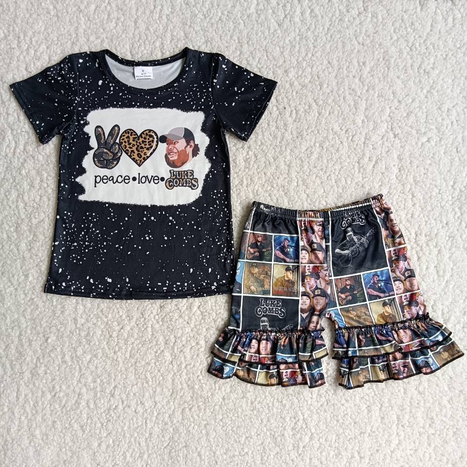 Peace love singer ruffles Shorts sets