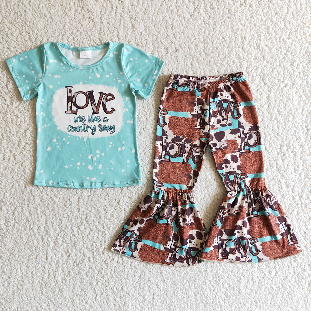 Love me country western baby girls bell pants boutique outfits clothing sets