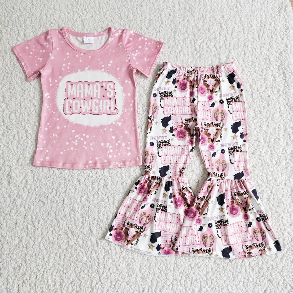 Baby girls mama's cowgirls pink bell pants clothing sets