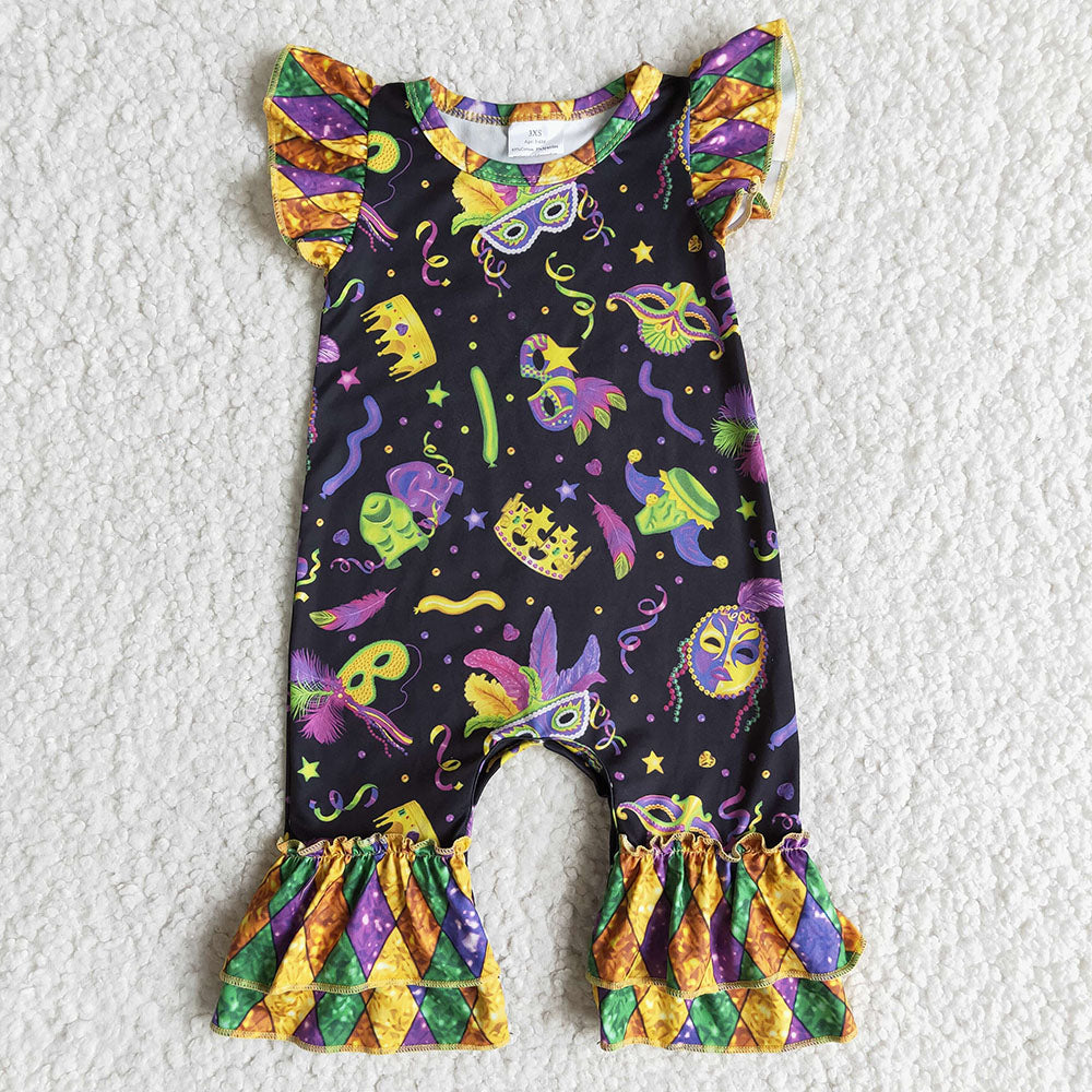 Mardi Gras flutter sleeve rompers