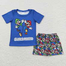 Load image into Gallery viewer, Baby Boys Twins Blue Shirt Clothes Sets
