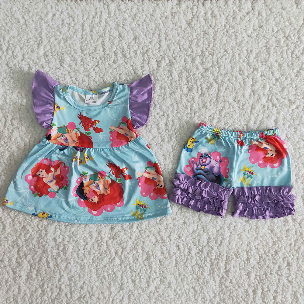 Cartoon exquisite ruffles shorts set
