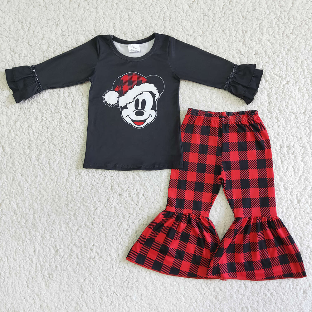 Girls Christmas plaid bell sets