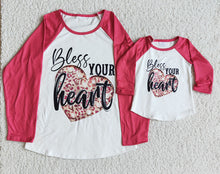 Load image into Gallery viewer, Baby girls bless heart valentines long sleeve raglan top
