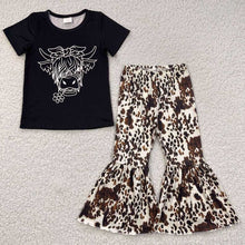 Load image into Gallery viewer, Baby Girls Black Shirt Cow Print Bell Pants Clothes Sets
