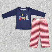 Load image into Gallery viewer, Boys Christmas nativity navy  pants sets
