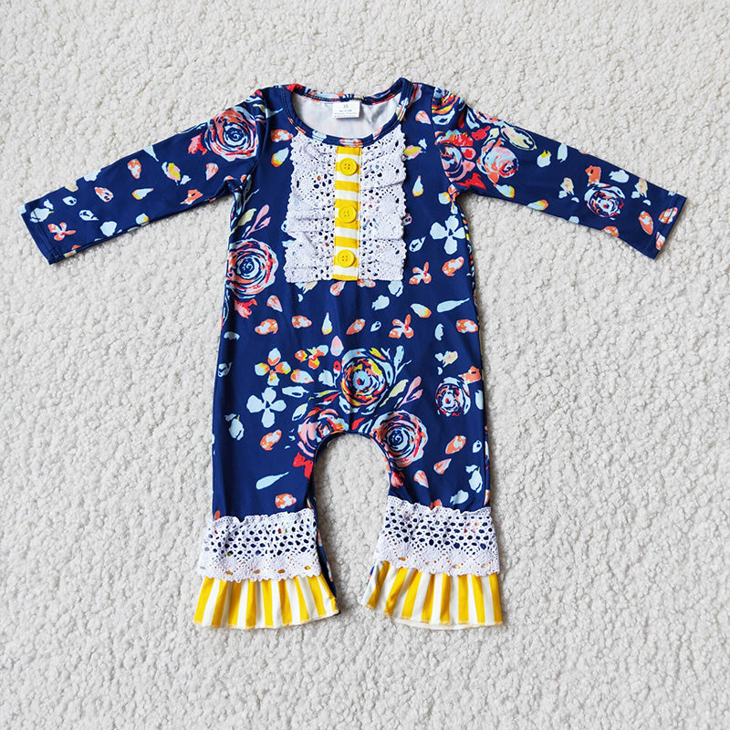 Navy floral fall rompers