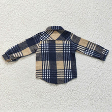 Load image into Gallery viewer, Baby Boys Navy Plaid Long Sleeve button ups shirts tops
