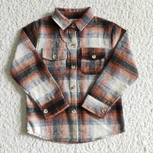 Load image into Gallery viewer, Baby Boys Orange Plaid Long Sleeve button ups Flannel shirts tops
