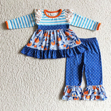 Load image into Gallery viewer, Baby Girls fall blue color fruits long sleeve top pants clothes sets
