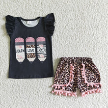 Load image into Gallery viewer, Baby girls back to school leopard shorts sets
