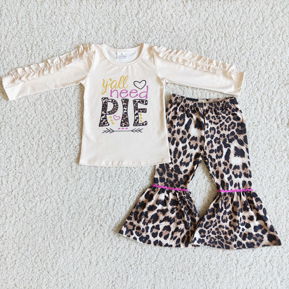 Pie leopard ruffle sleeve bell pants sets