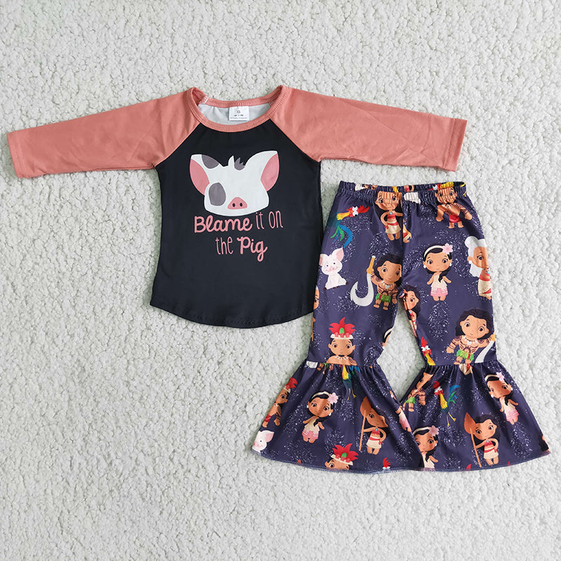 Fall cartoon pig outfits clothing sets