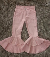 Load image into Gallery viewer, Baby Girls pink double ruffle denim jeans pants
