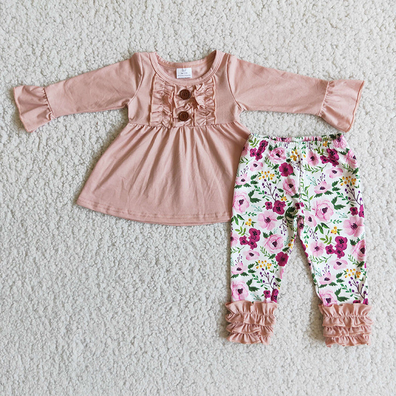 Pink tunic floral legging sets