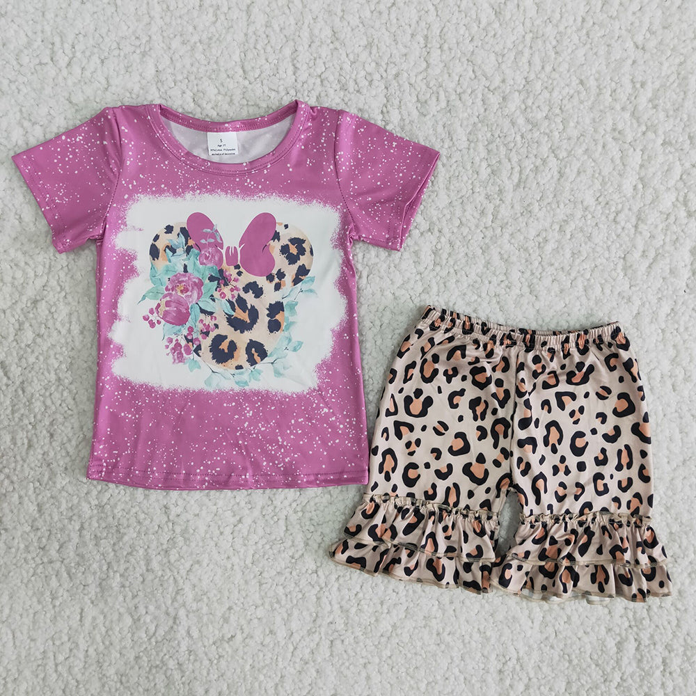 Pink leopard Minnie ruffles Shorts sets