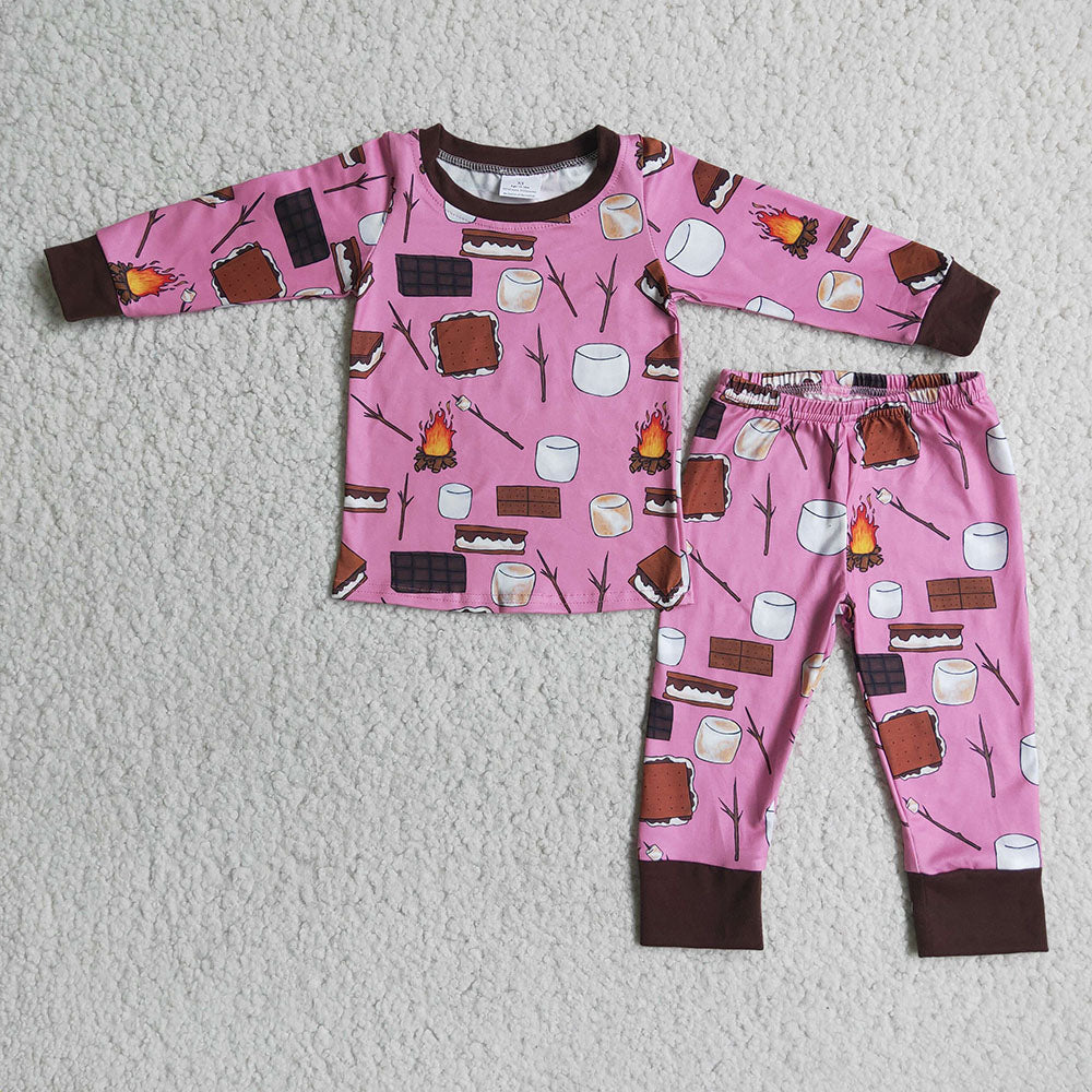 Girls pink smores pajamas sets – AIER-1