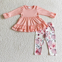 Load image into Gallery viewer, Baby girls pumpkin floral scarf pink legging clothes sets
