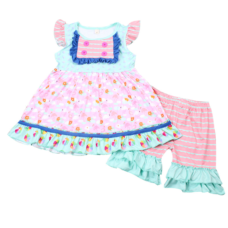Baby girls flamingo pink ruffle shorts sets