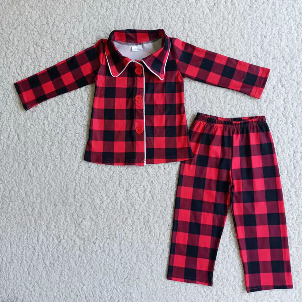 Boys red black plaid pajamas  sets