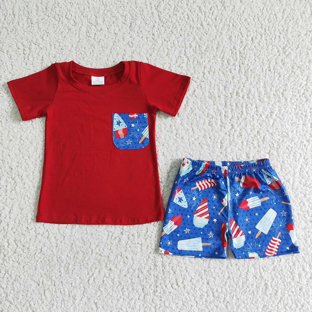 Baby boys pocket 4th of July shorts sets