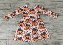 Load image into Gallery viewer, Baby girls Halloween pumpkin face knee length dresses
