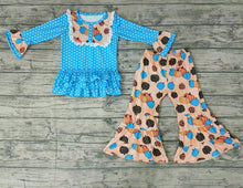 Load image into Gallery viewer, Baby girls pumpkin blue dots bib ruffle pants sets
