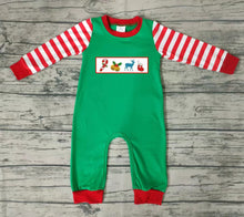 Load image into Gallery viewer, Baby boys Christmas green embroidery rompers
