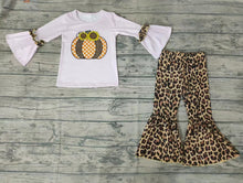 Load image into Gallery viewer, Baby girls pumpkin pink leopard ruffle pants clothing sets

