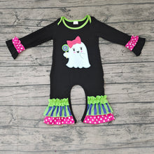 Load image into Gallery viewer, Baby girls Halloween ghost stripe rompers
