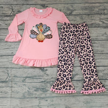 Load image into Gallery viewer, Baby girls Thanksgiving tunic ruffle pants pink fall turkey sets
