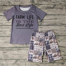 Load image into Gallery viewer, Baby boy farm life grey shorts sets
