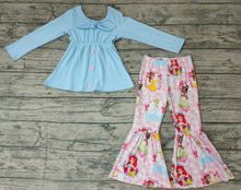 Load image into Gallery viewer, Baby girls fall princess blue top bow bell pants sets
