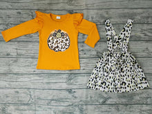 Load image into Gallery viewer, Baby girls fall pumpkin suspender skirts leopard sets

