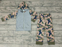 Load image into Gallery viewer, baby boys camo dinosaur hoodie zip top pants sets
