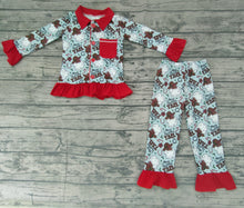 Load image into Gallery viewer, Baby girls Christmas western santa pajamas sets
