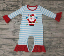 Load image into Gallery viewer, Baby girls Christmas santa blue stripes rompers
