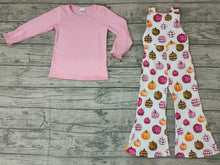 Load image into Gallery viewer, Baby girls pink top pumpkin overall fall clothes sets
