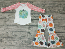Load image into Gallery viewer, Baby Girls fall pumpkin dots long sleeve top bell pants clothes sets
