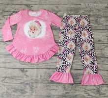 Load image into Gallery viewer, Baby Girls Christmas pink santa top pants clothes sets

