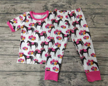 Load image into Gallery viewer, Baby girls horse floral pink western pajamas sleepwear clothes sets
