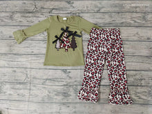 Load image into Gallery viewer, Baby girls Christmas tree green leopard pants clothes sets
