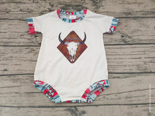 Load image into Gallery viewer, Baby girls cow aztec short sleeve rompers
